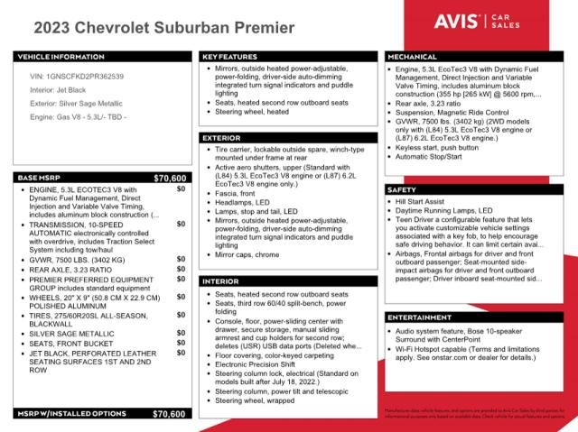 2023 Chevrolet Suburban C1500 Premier