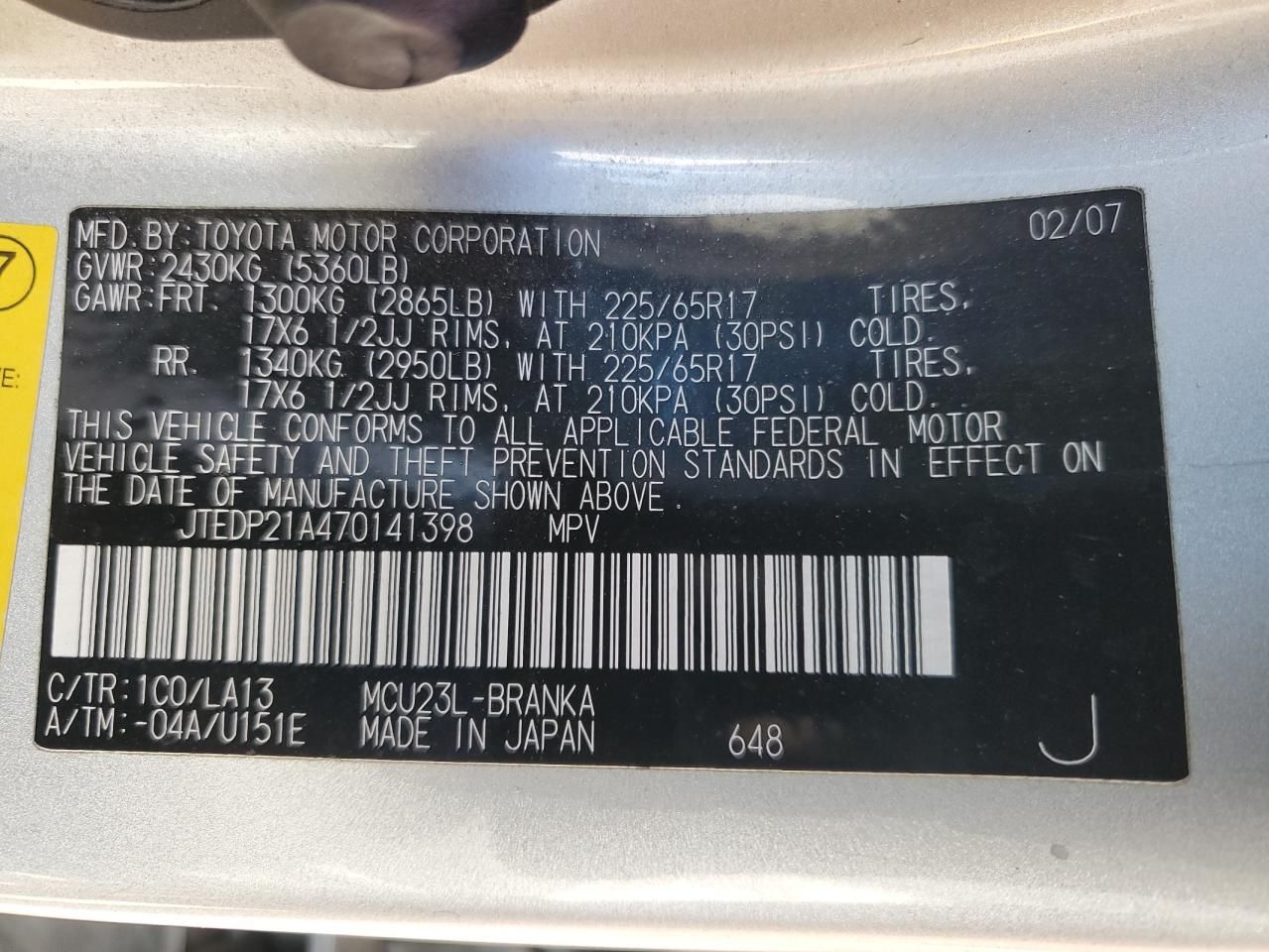 2007 Toyota Highlander Sport