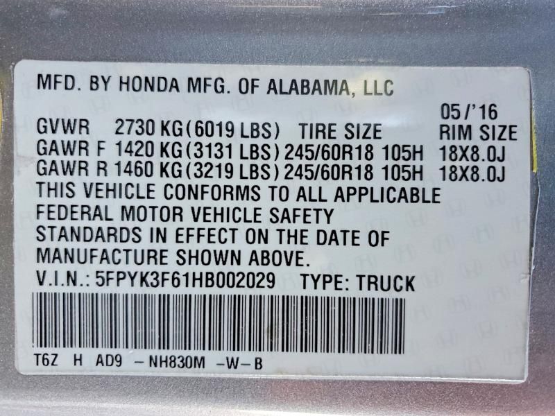 2017 Honda Ridgeline rtl