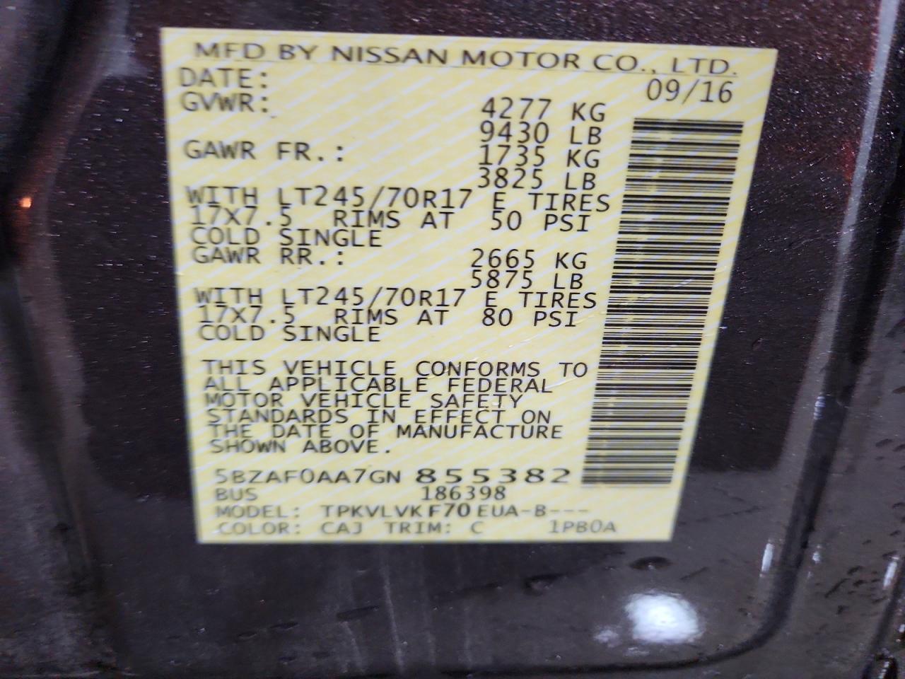 2016 Nissan Nv 3500 s