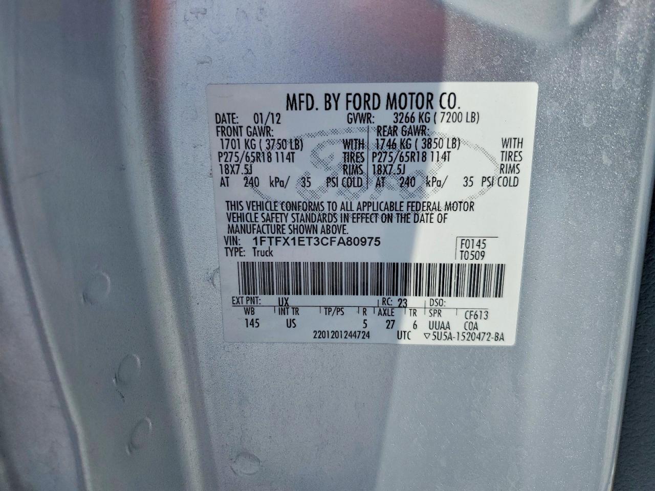 2012 Ford F150 Super cab