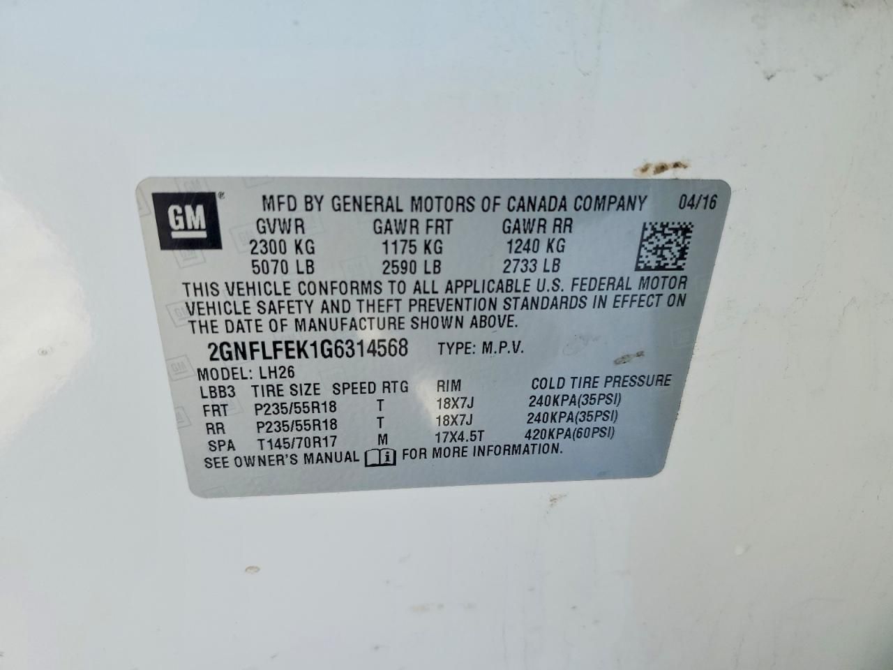 2016 Chevrolet Equinox lt