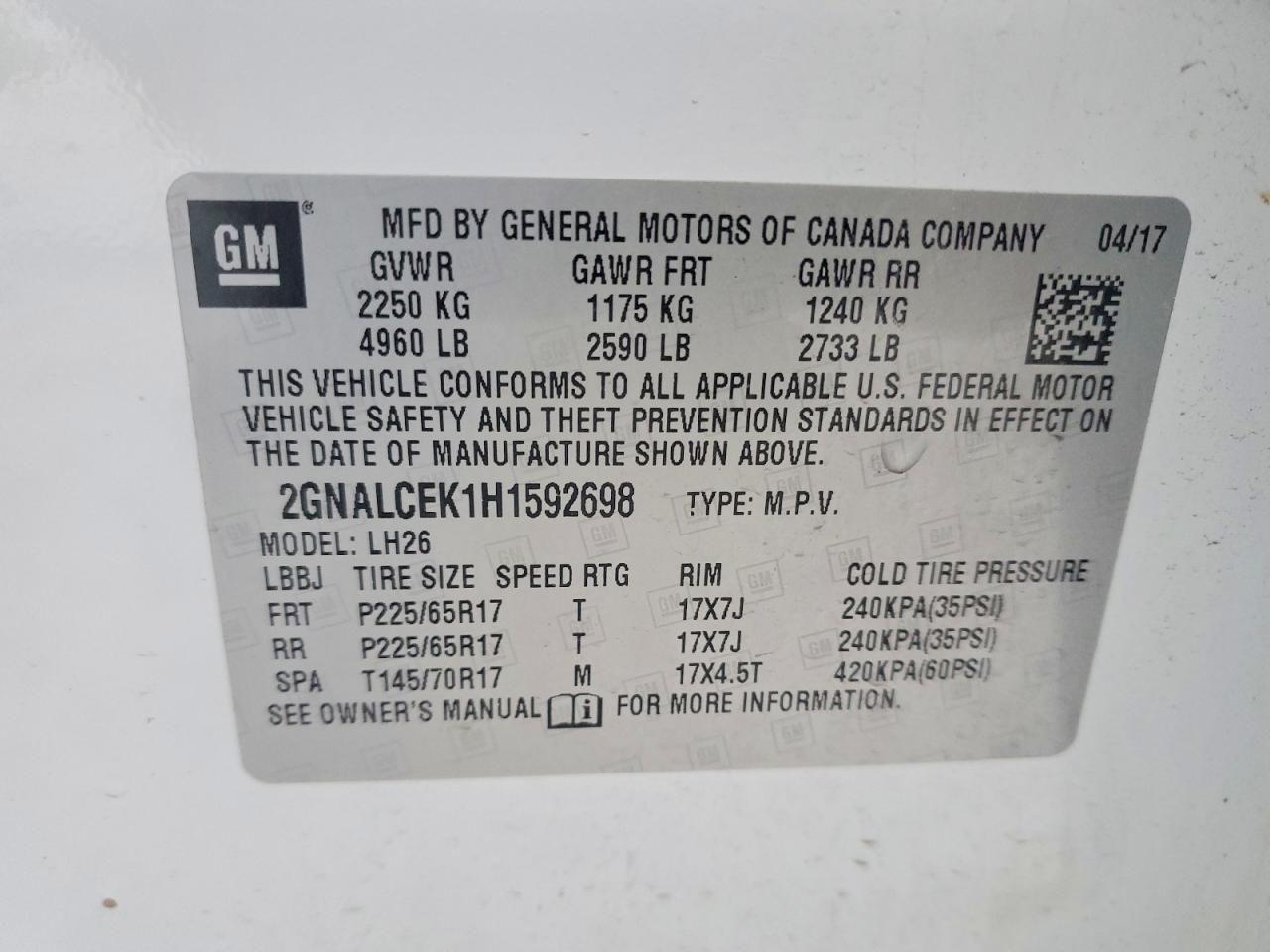 2017 Chevrolet Equinox lt