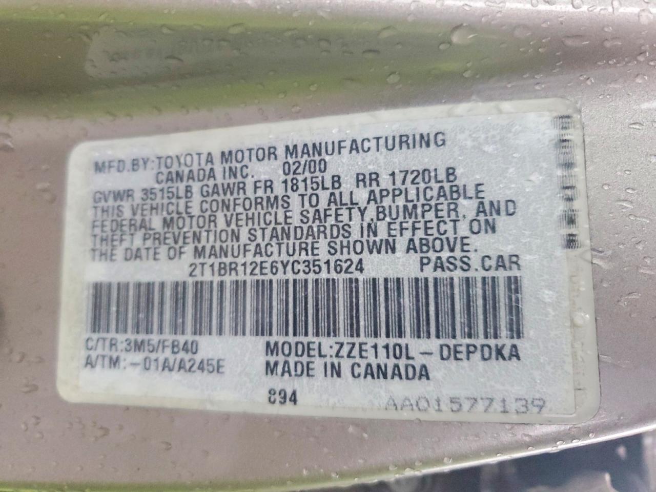 2000 Toyota Corolla ve