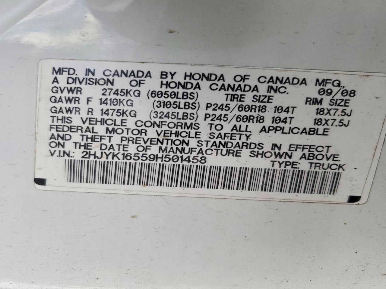 2009 Honda Ridgeline rtl