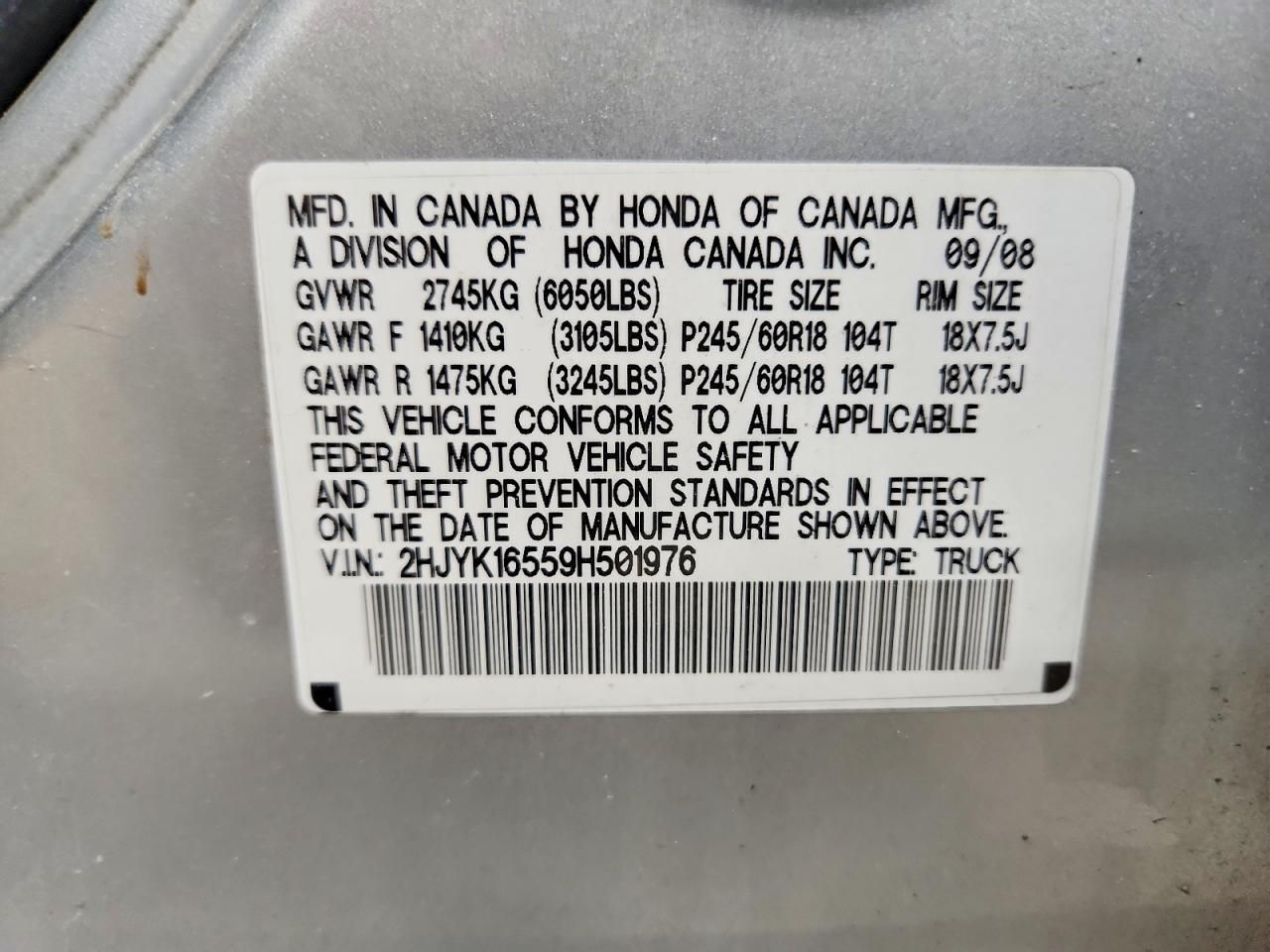 2009 Honda Ridgeline rtl