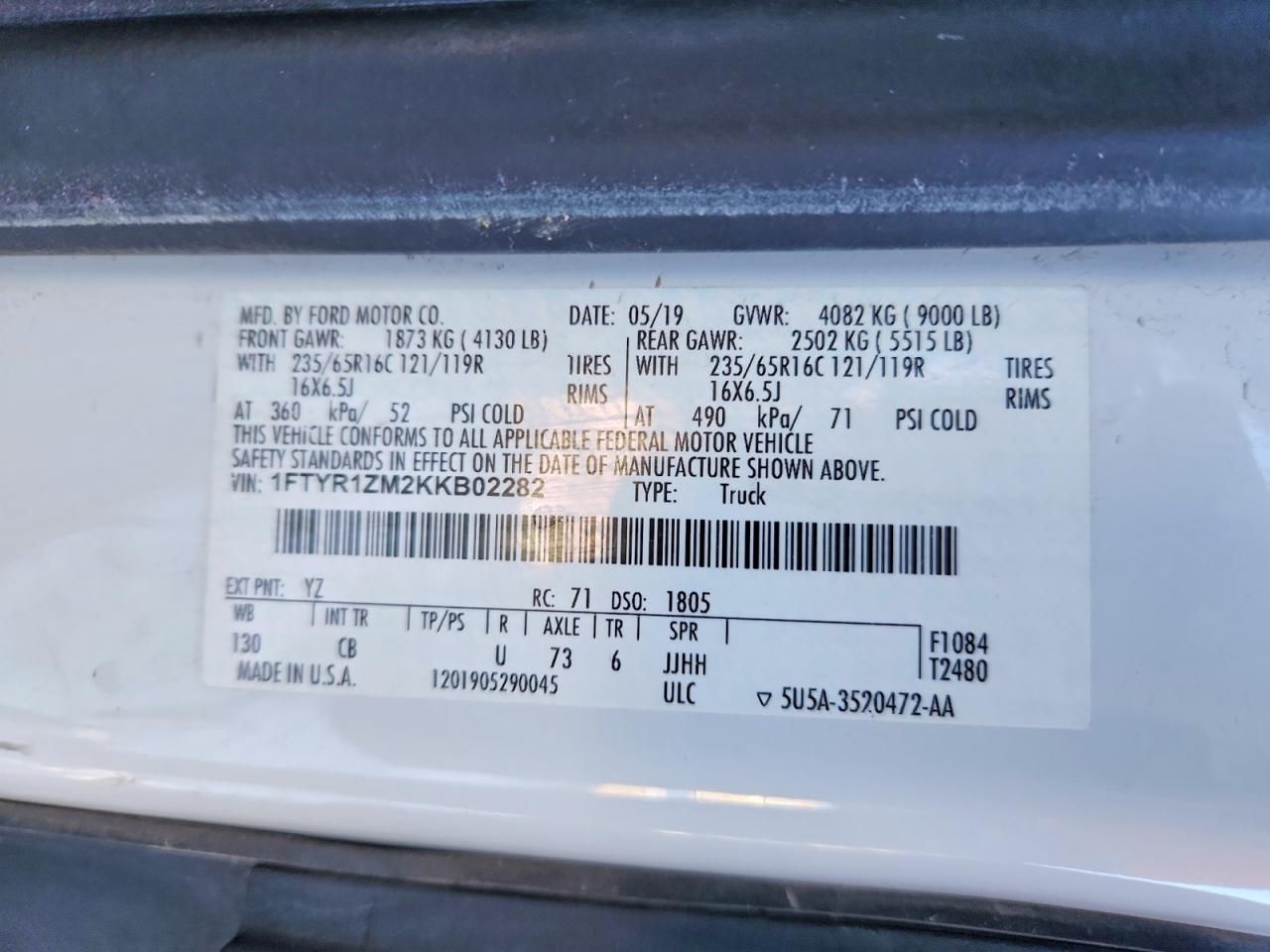 2019 Ford Transit Van T-250 LO