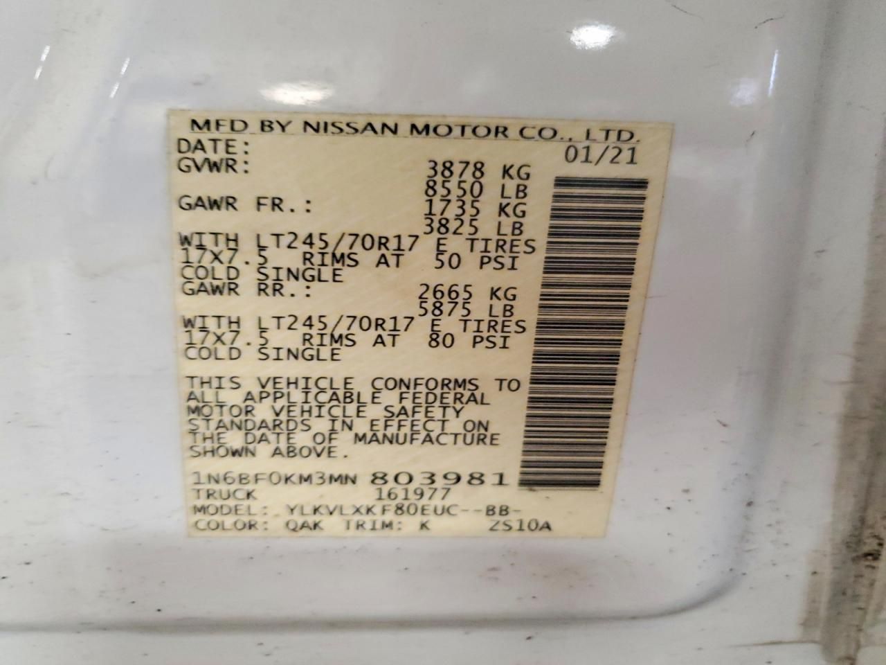 2021 Nissan NV 1500 Utility / Service Van