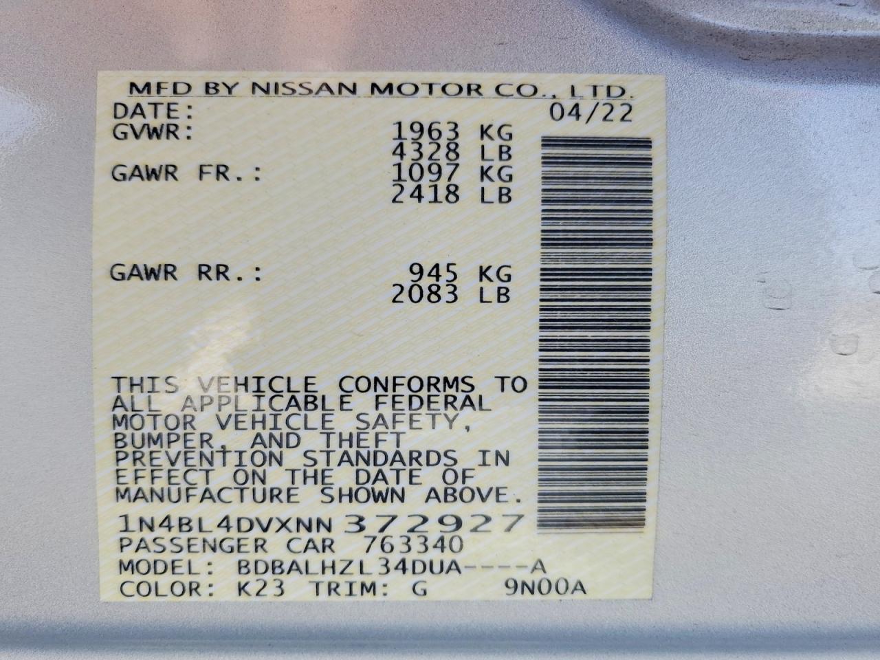 2022 Nissan Altima sv