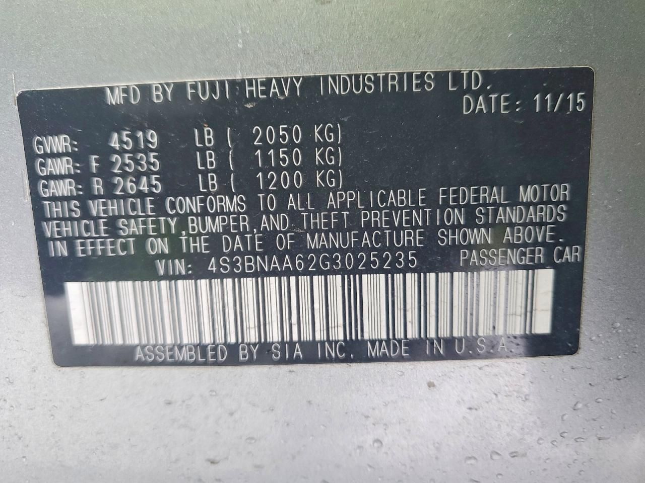 2016 Subaru Legacy 2.5i