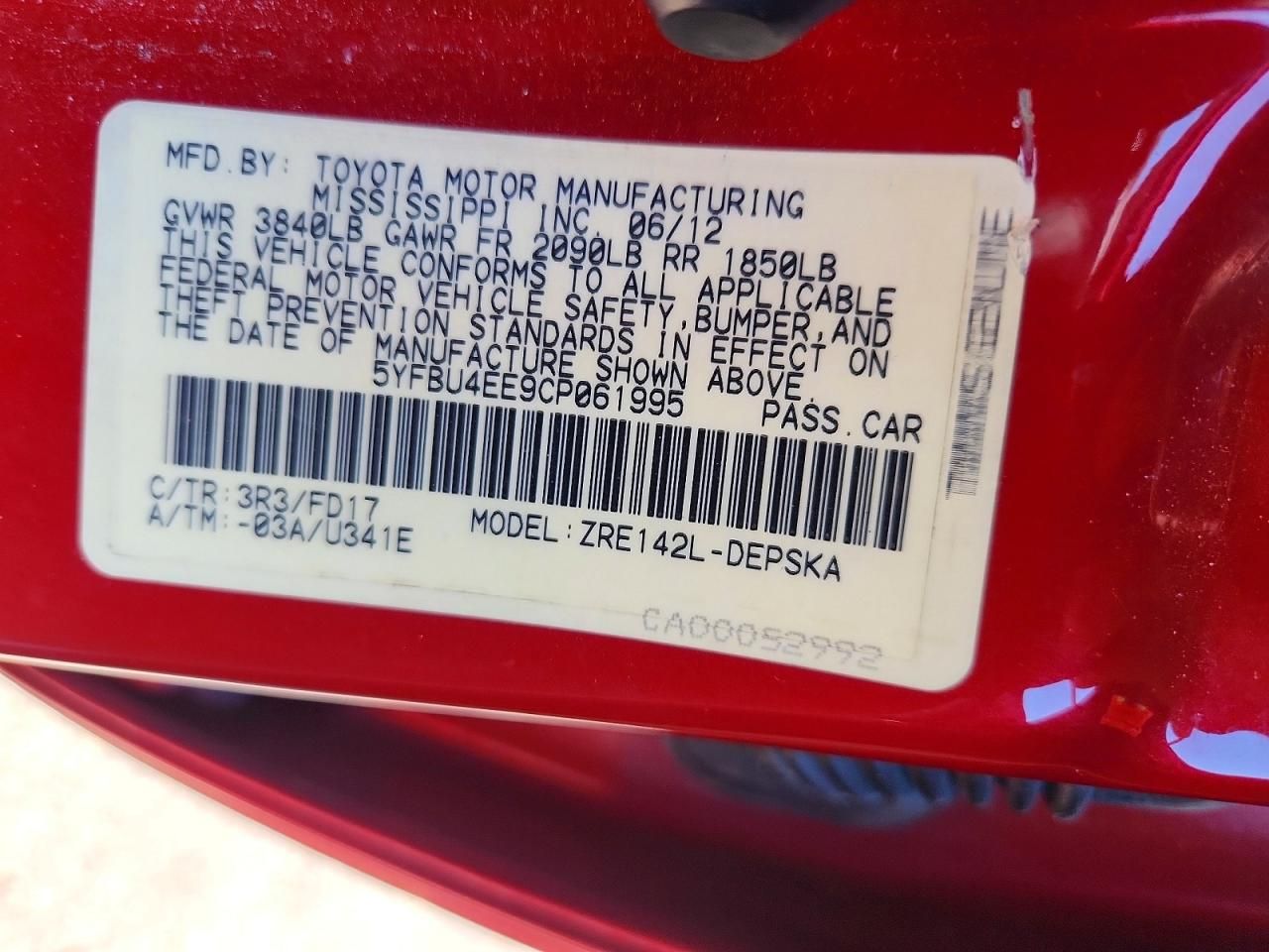 2012 Toyota Corolla Base