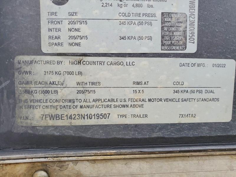 2022 High Country 7X14TA2 Enclosed Cargo Trailer