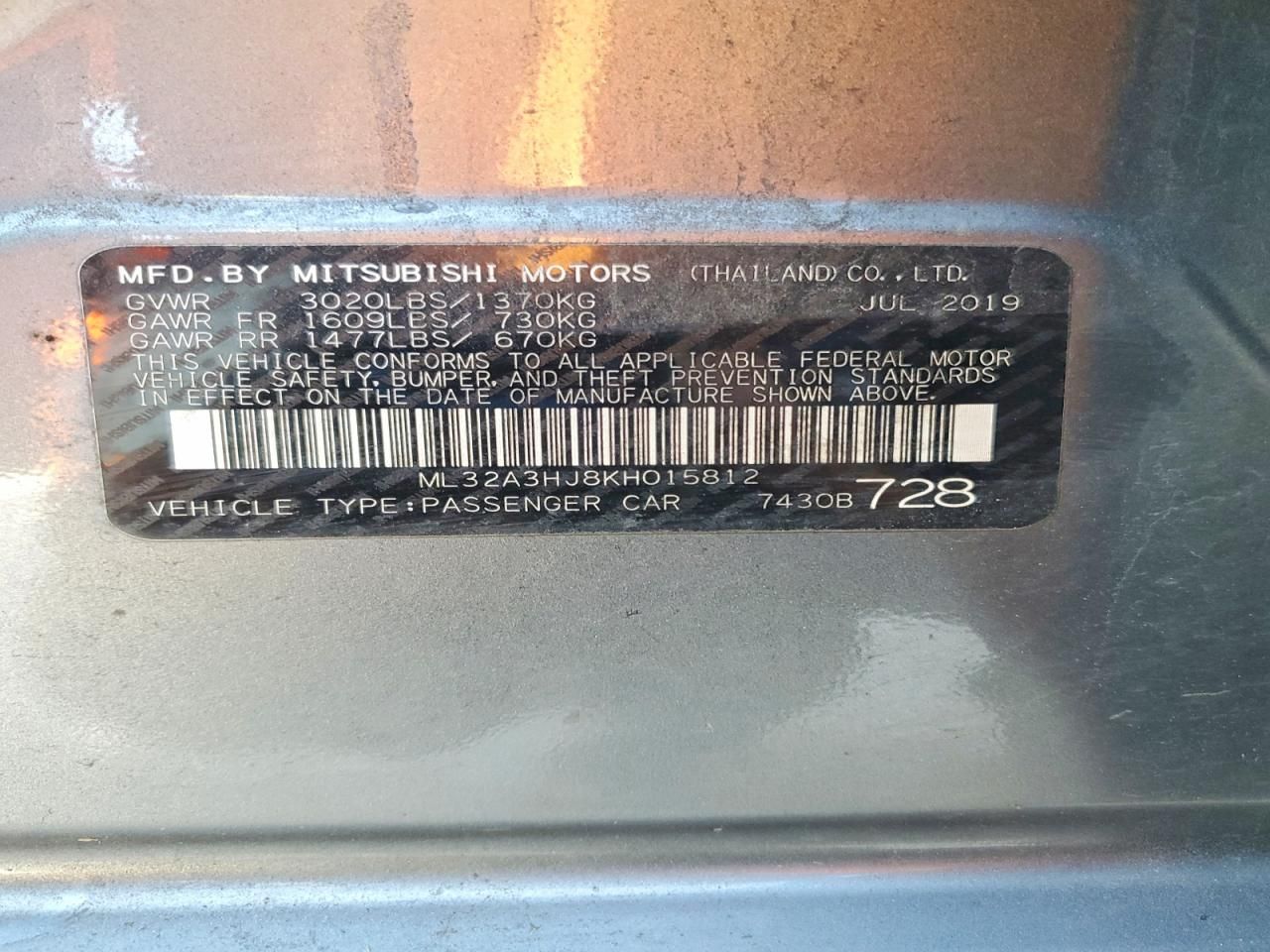 2019 Mitsubishi Mirage es