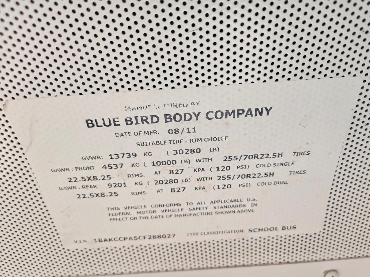 2012 Bluebird 2012 Blue Bird BB Conventional School Bus