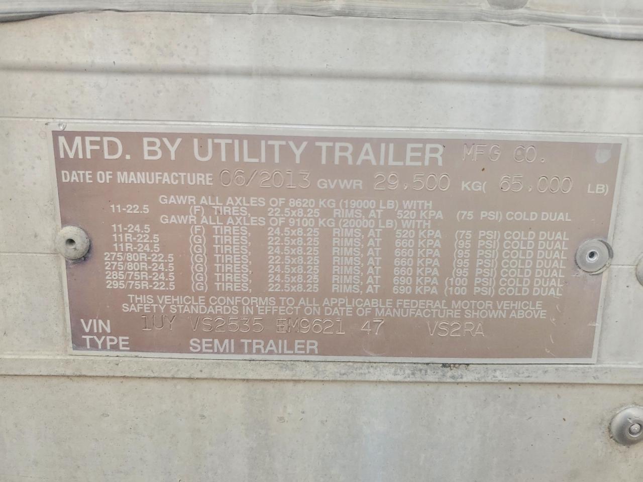 2014 Utility VS2RA DRY Van Trailer