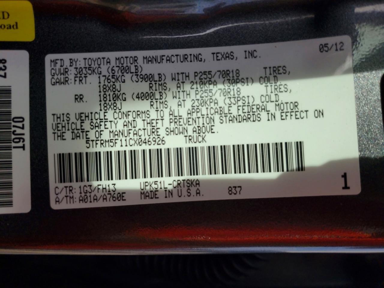 2012 Toyota Tundra Grade