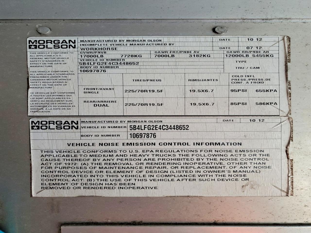 2012 Workhorse Custom Chassis 2012 Workhorse Commercial Delivery Truck