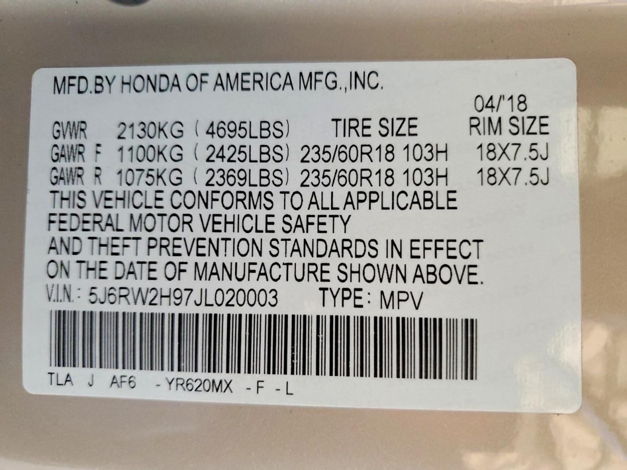 2018 Honda Cr-v Touring
