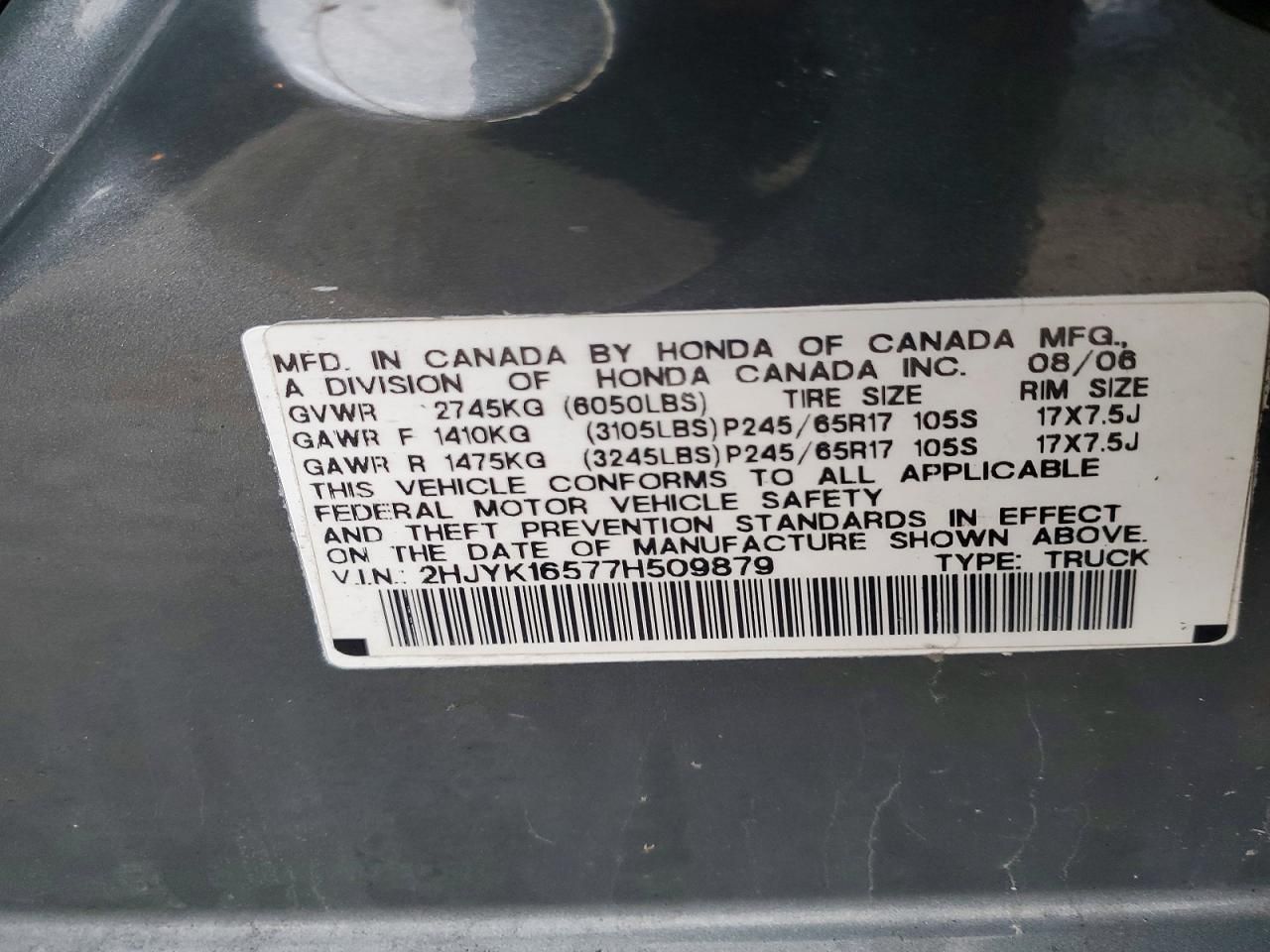 2007 Honda Ridgeline rtl