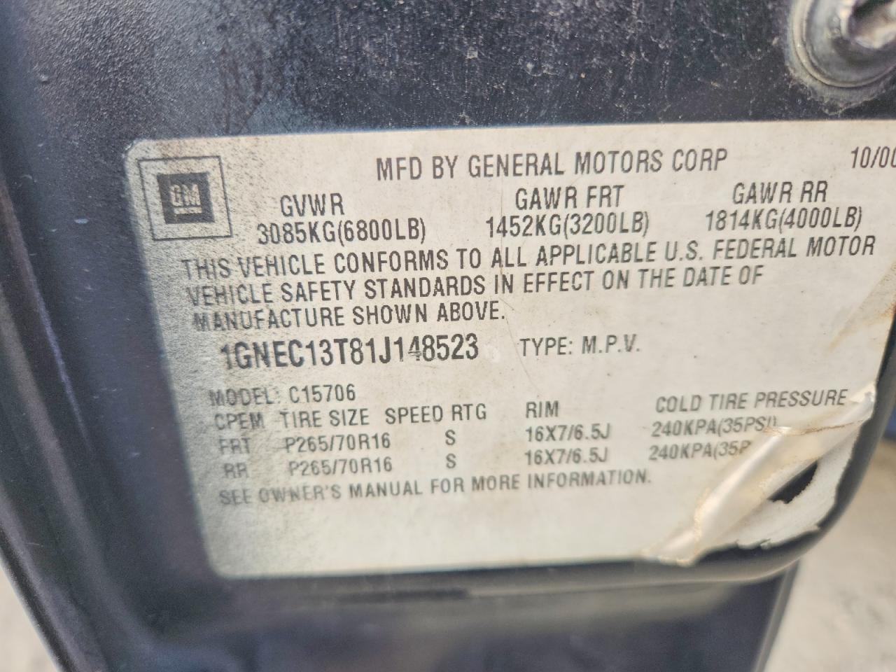 2001 Chevrolet Tahoe C1500