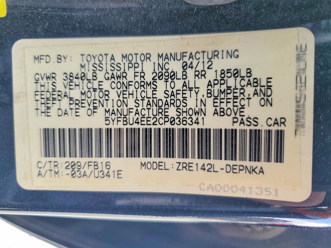 2012 Toyota Corolla Base