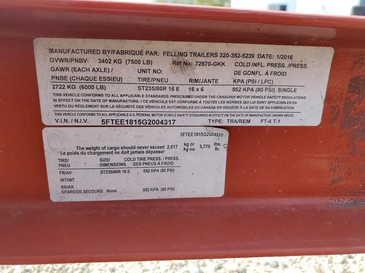 2016 Fell ING FT-6 T-1 Tilt Deck Equipment Trailer