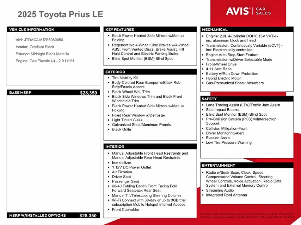 2025 Toyota Prius le
