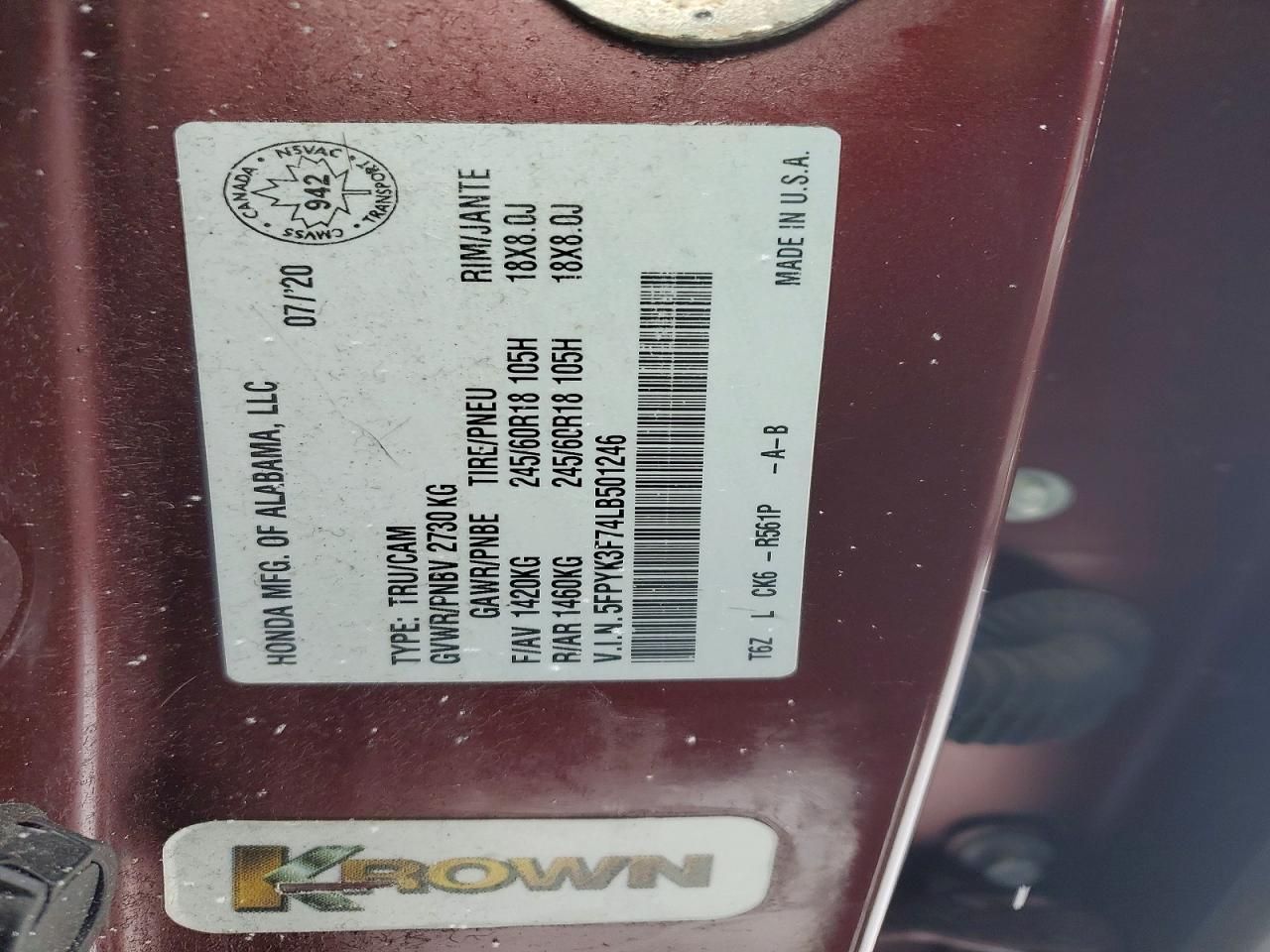 2020 Honda Ridgeline rtl