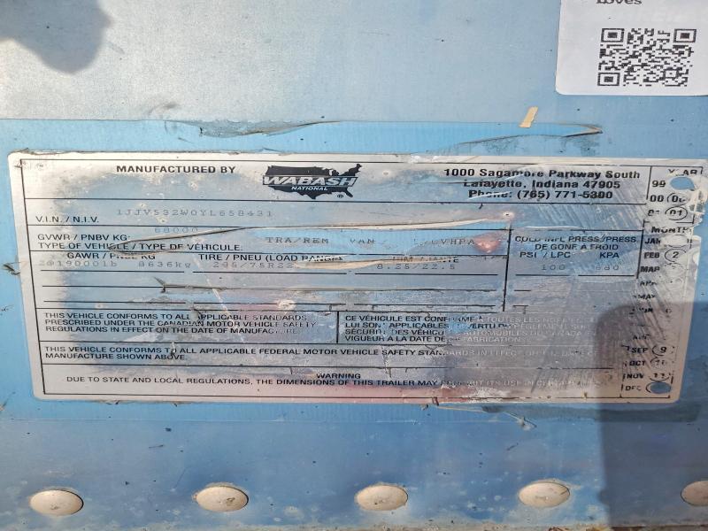 2000 Wabash SH Dvcvhpa DRY Van Trailer