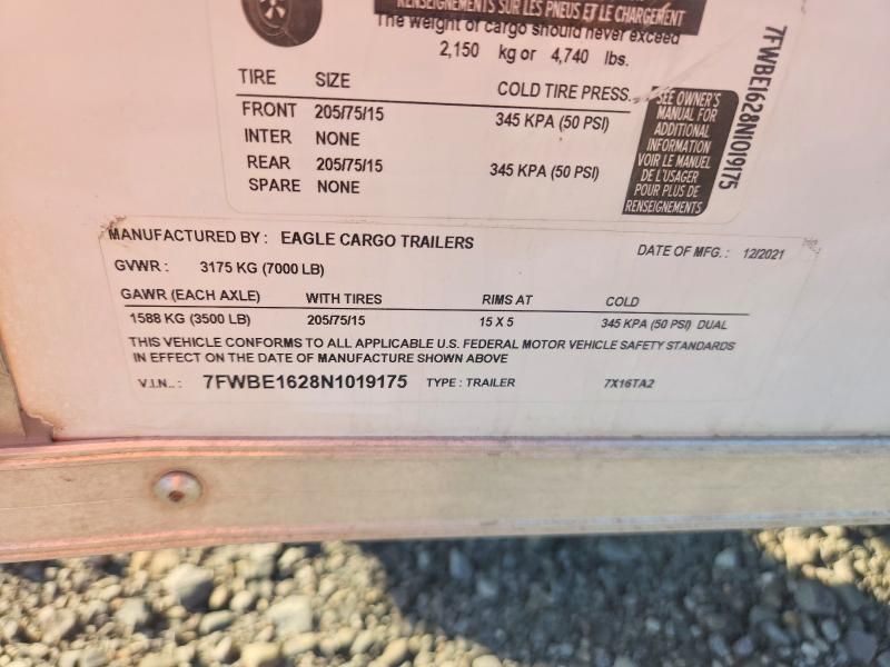 2022 Eagle Cargo 7X16TA2 Enclosed Cargo Trailer