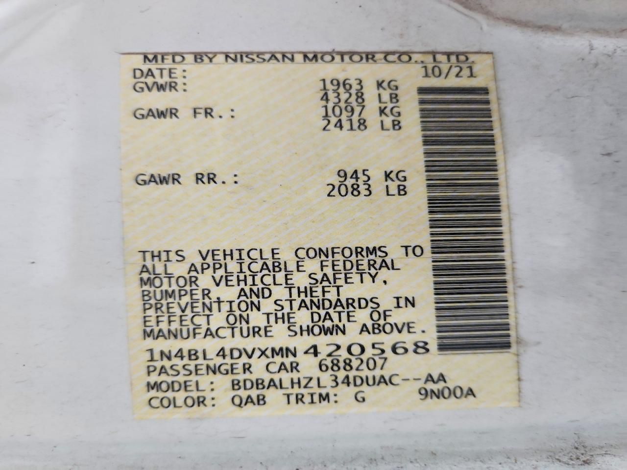 2021 Nissan Altima sv