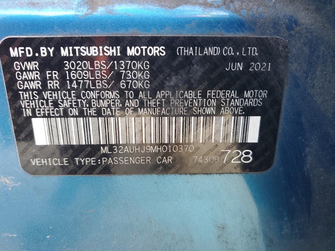 2021 Mitsubishi Mirage es