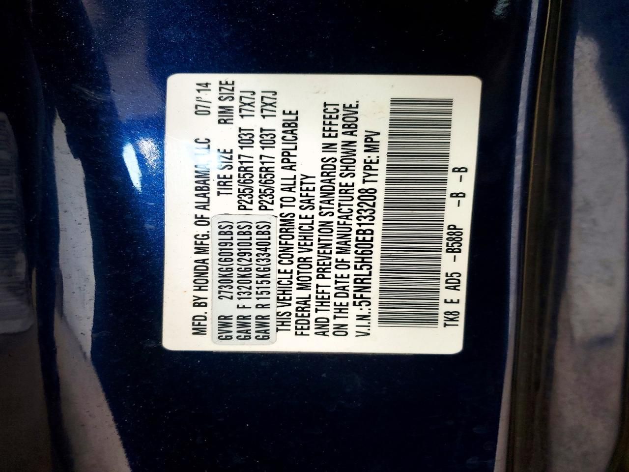 2014 Honda Odyssey exl