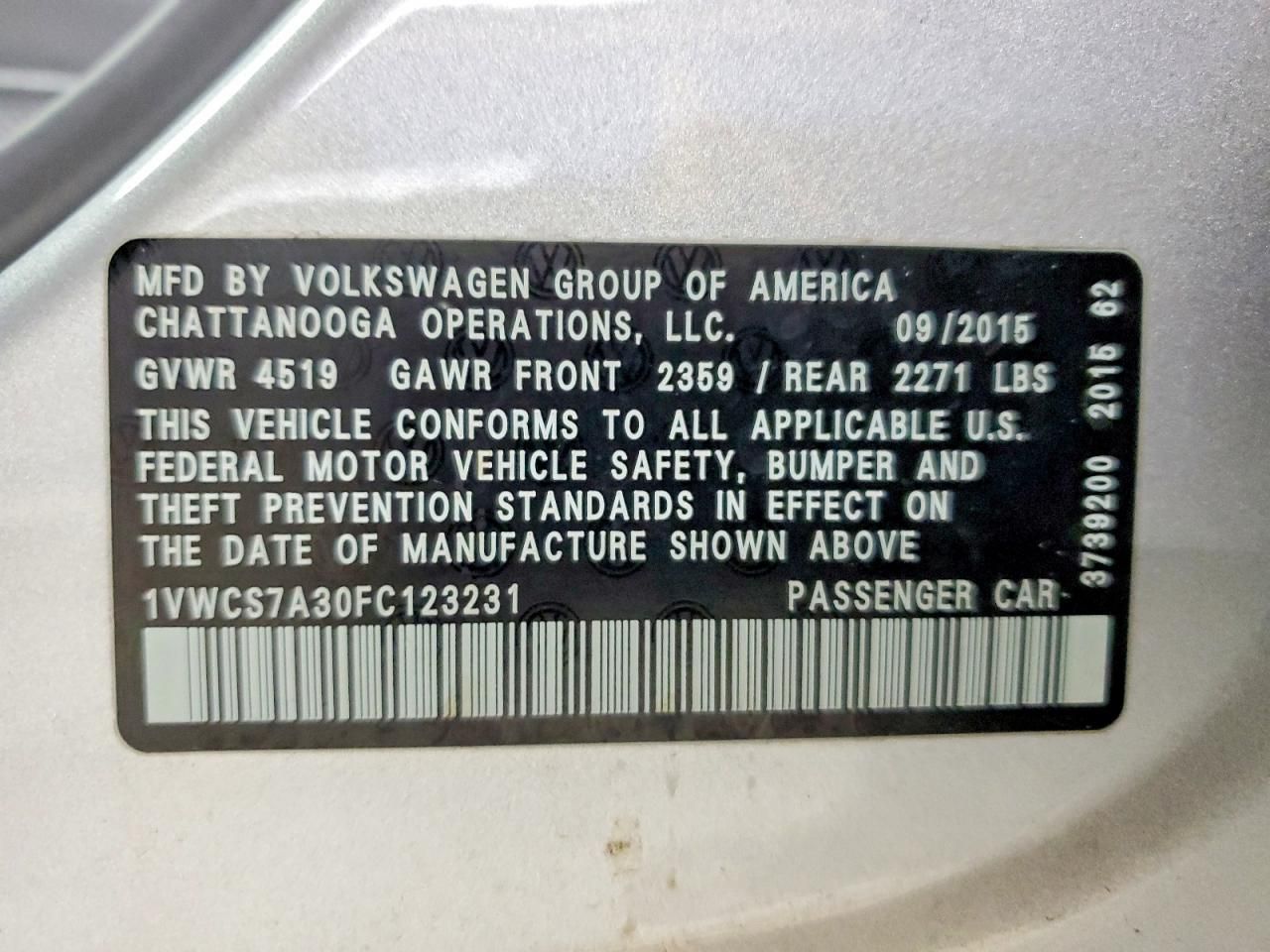 2015 Volkswagen Passat sel