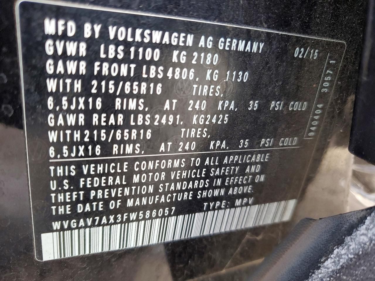 2015 Volkswagen Tiguan s