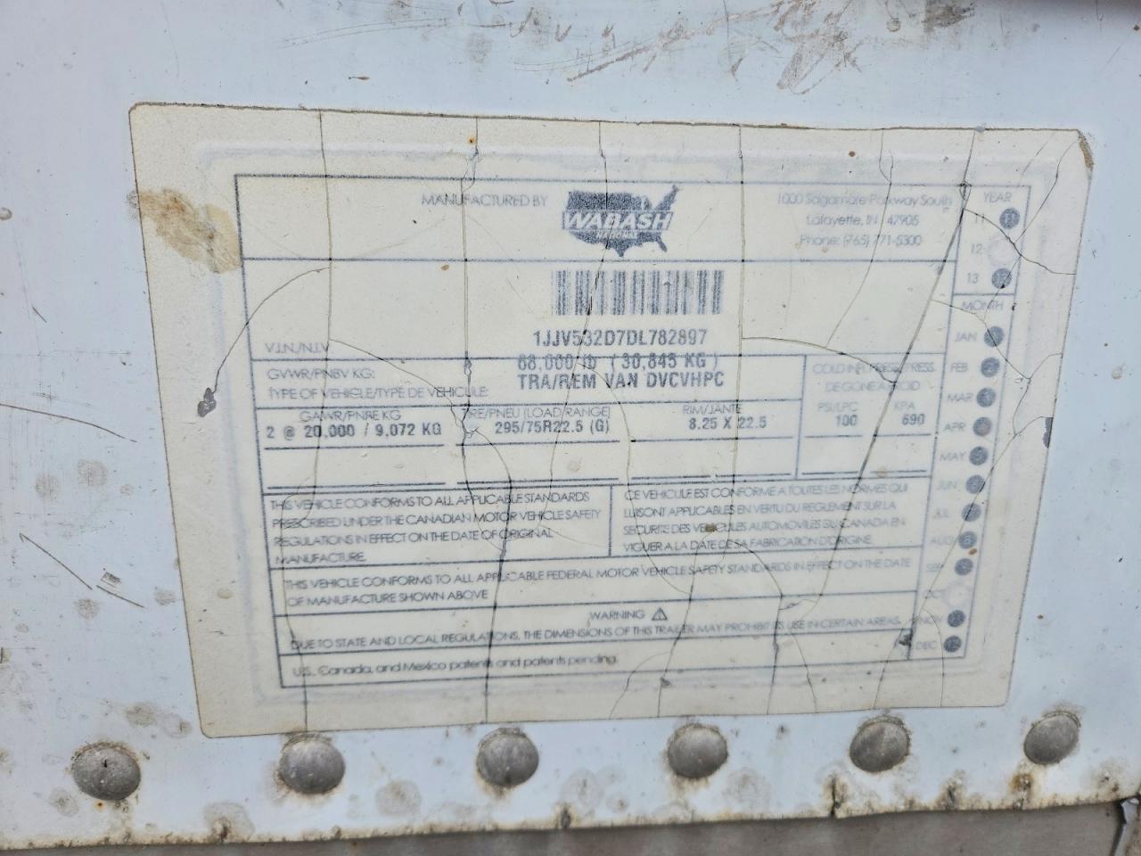 2013 Wabash Dvcvhpc DRY Van Trailer