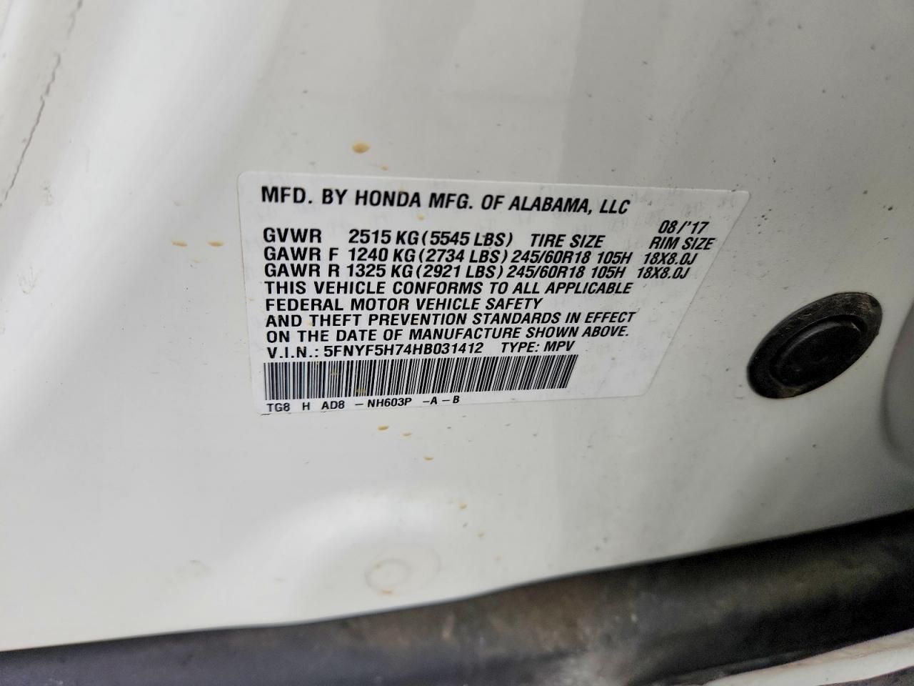 2017 Honda Pilot Exln