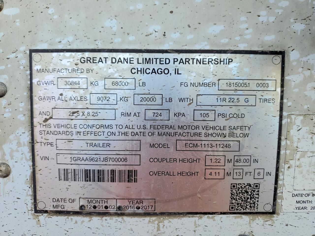 2018 Great Dane ECM-1113-11248 Refrigerated Van Trailer