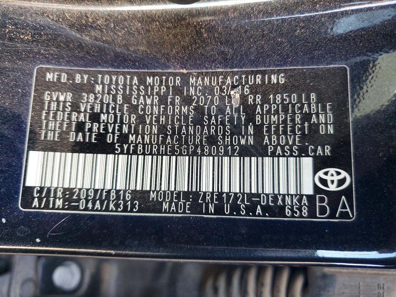 2016 Toyota Corolla l