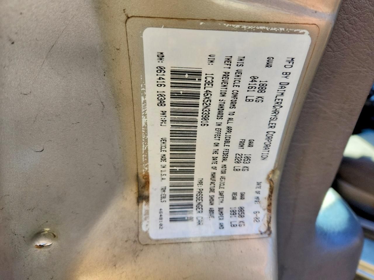 2002 Chrysler Sebring lx