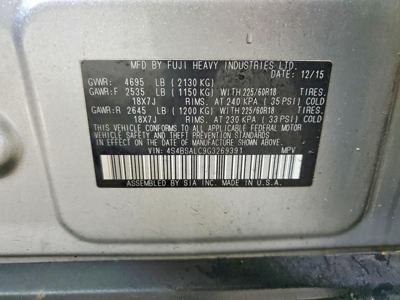 2016 Subaru Outback 2.5i Limited