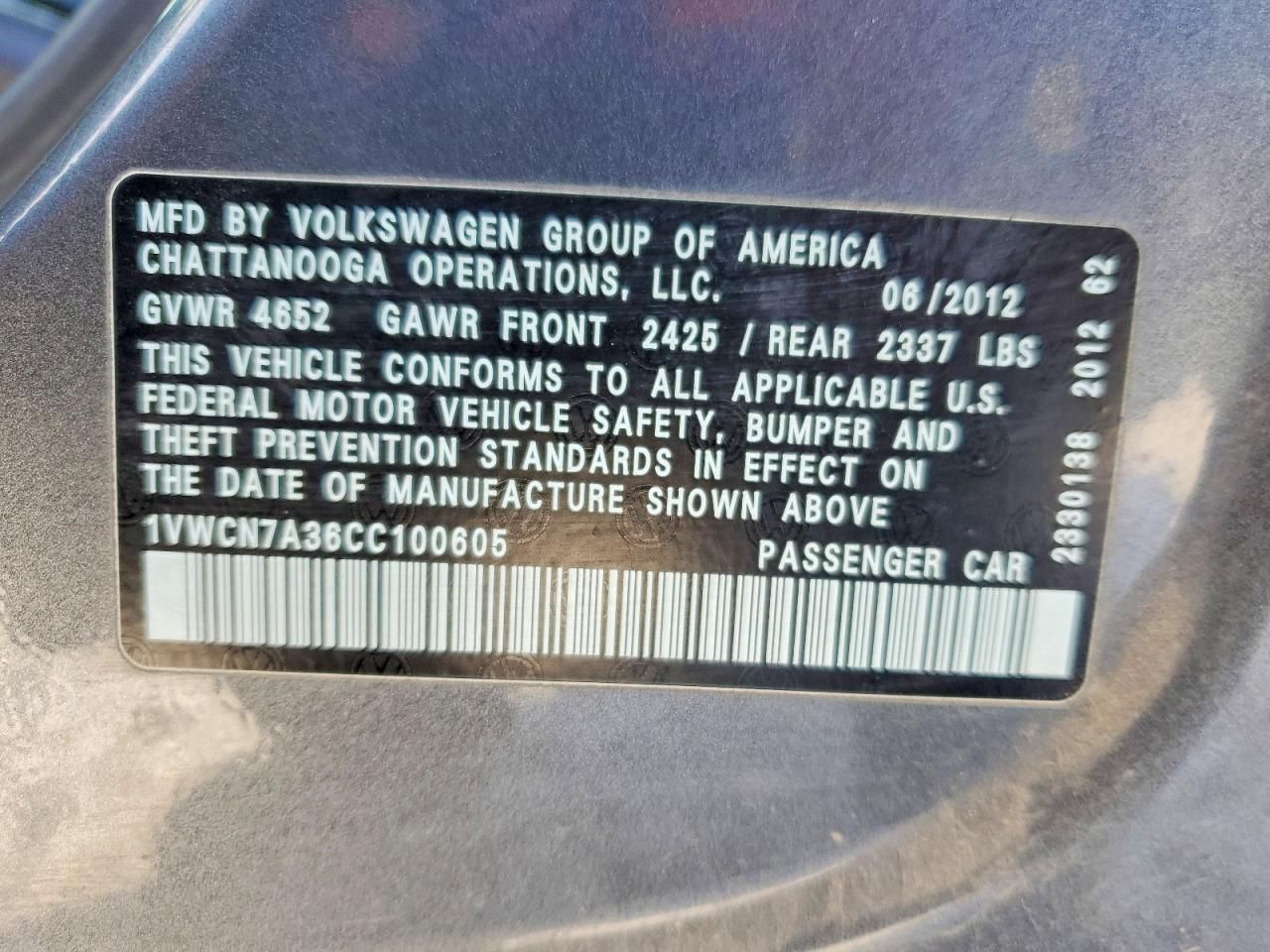 2012 Volkswagen Passat sel