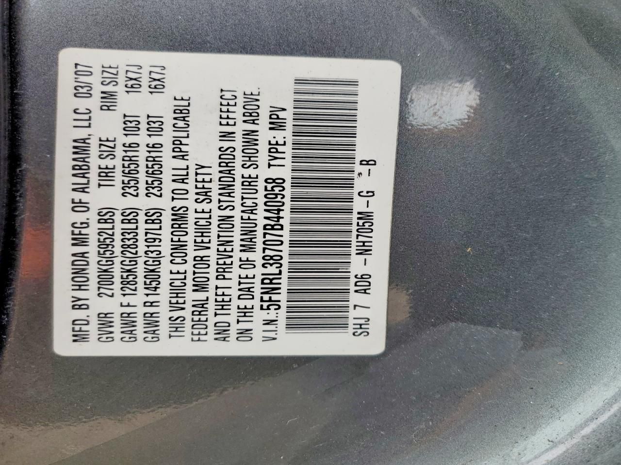 2007 Honda Odyssey exl