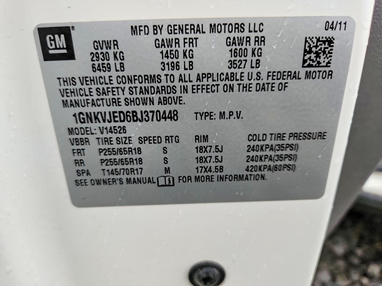 2011 Chevrolet Traverse lt