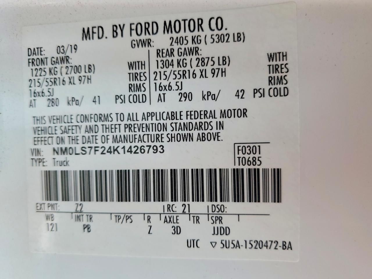 2019 Ford Transit Connect Delivery Van