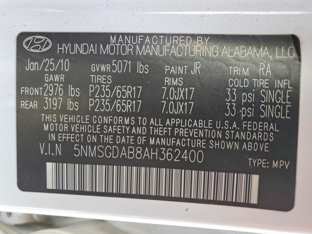 2010 Hyundai Santa fe gls
