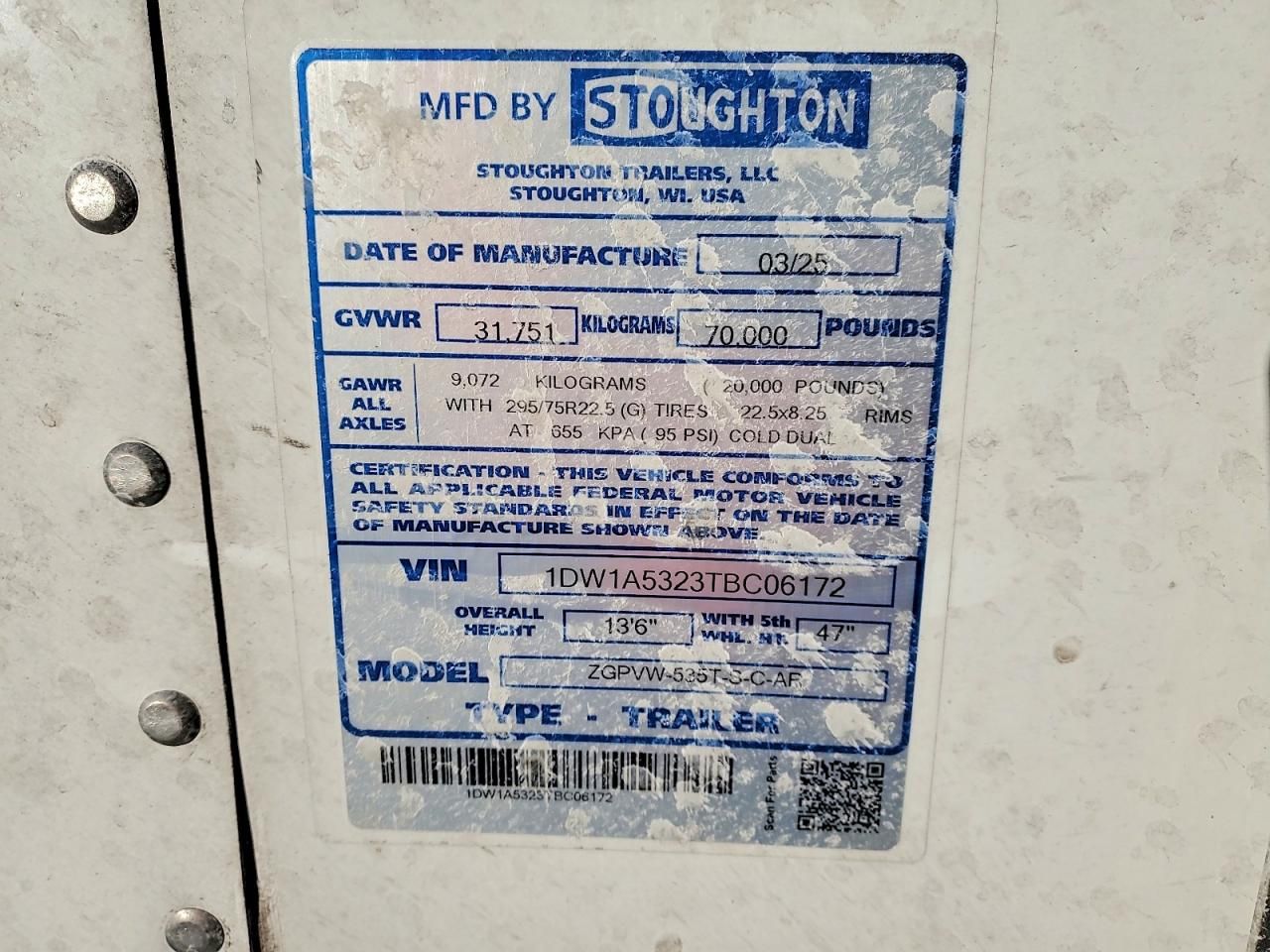 2026 Stoughton Zgpvw-535T-S-C-AR DRY Van Trailer