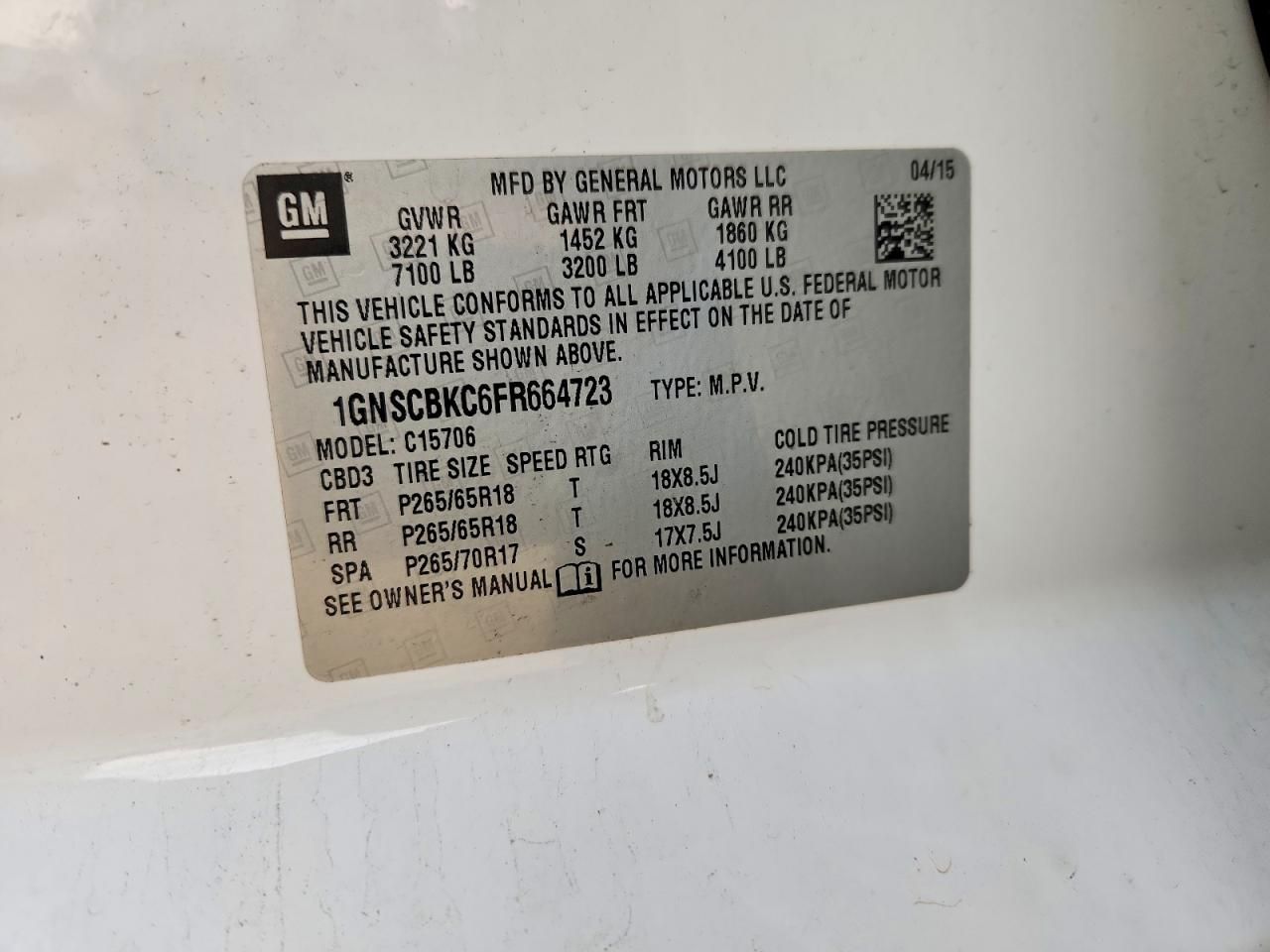 2015 Chevrolet Tahoe C1500 lt