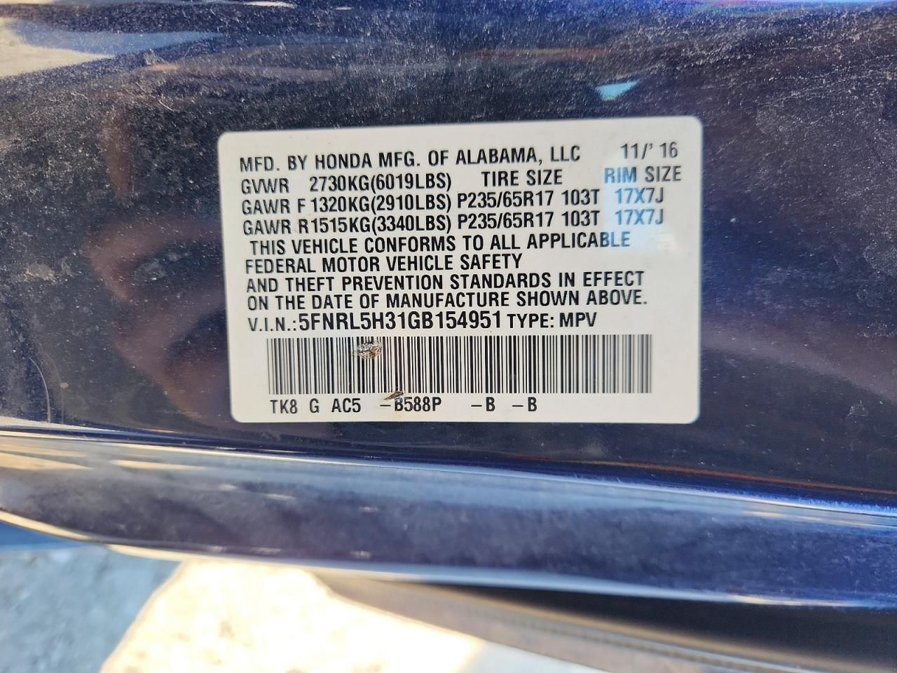 2016 Honda Odyssey se