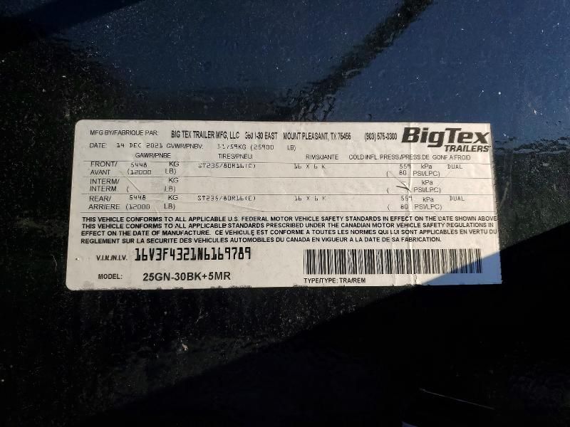 2022 Big Tex 25GN-30BK+5MR Equipment Trailer